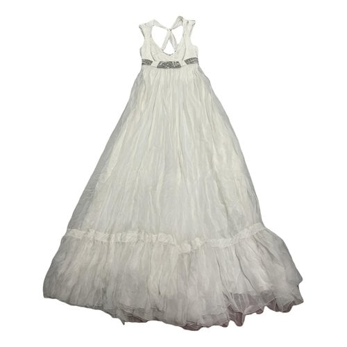 Pre-owned Roberto Cavalli Silk Maxi Dress In White