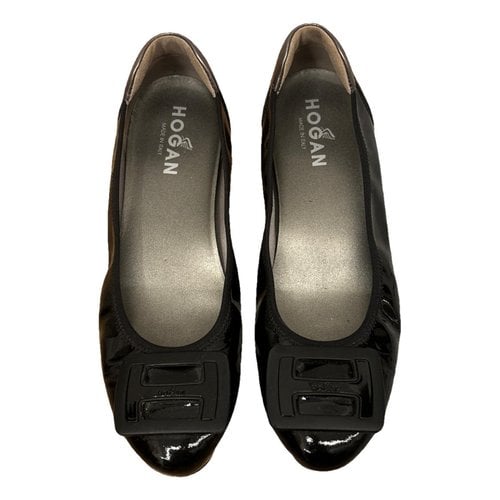 Pre-owned Hogan Patent Leather Ballet Flats In Black
