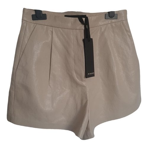 Pre-owned Pinko Vegan Leather Shorts In Beige