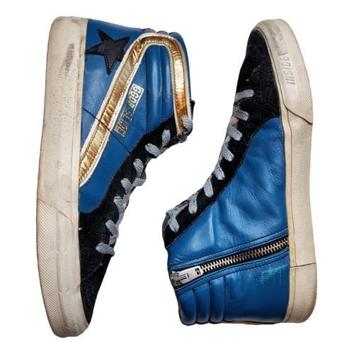 Pre-owned Golden Goose Slide Leather Trainers In Blue