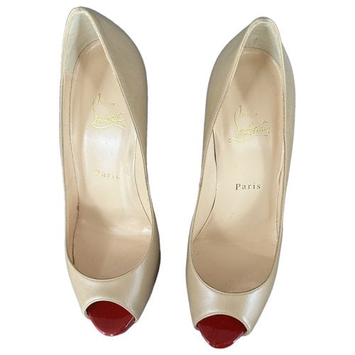 Pre-owned Christian Louboutin Lady Peep Leather Heels In Beige