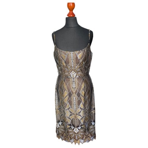 Pre-owned Bcbg Max Azria Lace Mid-length Dress In Gold