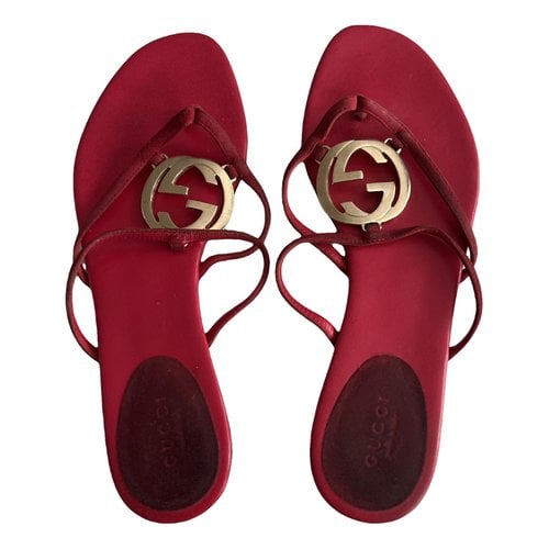 Pre-owned Gucci Double G Leather Sandal In Red