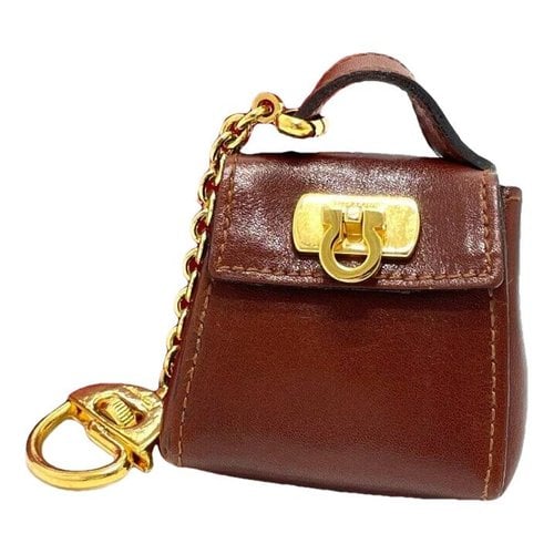 Pre-owned Ferragamo Leather Bag Charm In Brown