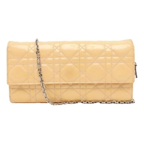 Pre-owned Dior Wallet On Chain Patent Leather Handbag In Yellow