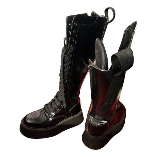 Pre-owned Gcds Leather Biker Boots In Black