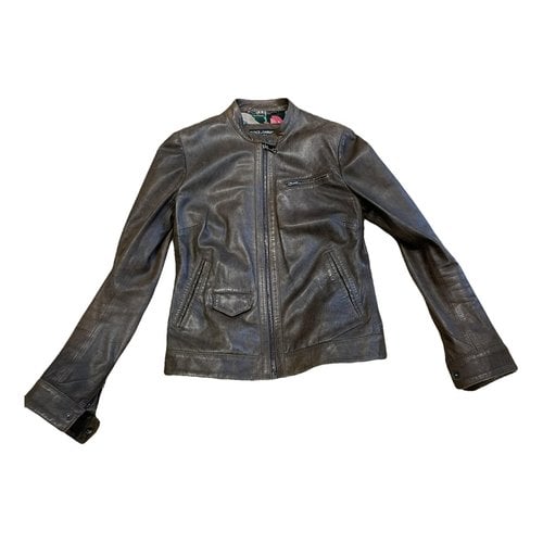Pre-owned Dolce & Gabbana Leather Biker Jacket In Brown