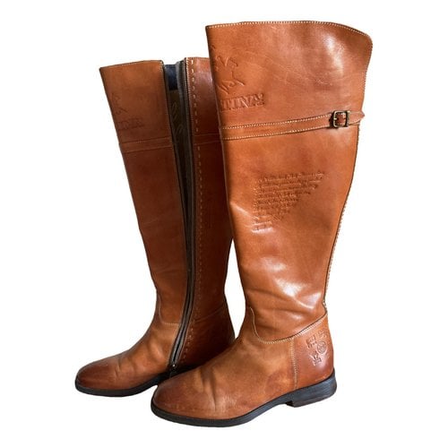 Pre-owned Polo Ralph Lauren Leather Riding Boots In Orange