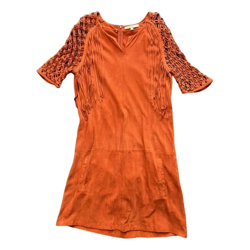 Pre-owned Maje Leather Mini Dress In Orange