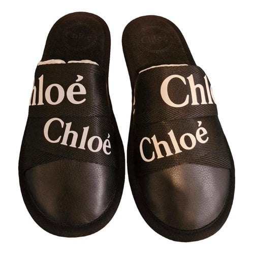 Pre-owned Chloé Woody Leather Mules In Black