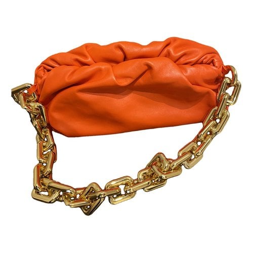 Pre-owned Bottega Veneta Chain Pouch Leather Clutch Bag In Orange