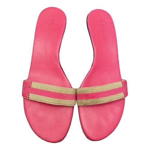 Pre-owned Hogan Cloth Mules In Pink