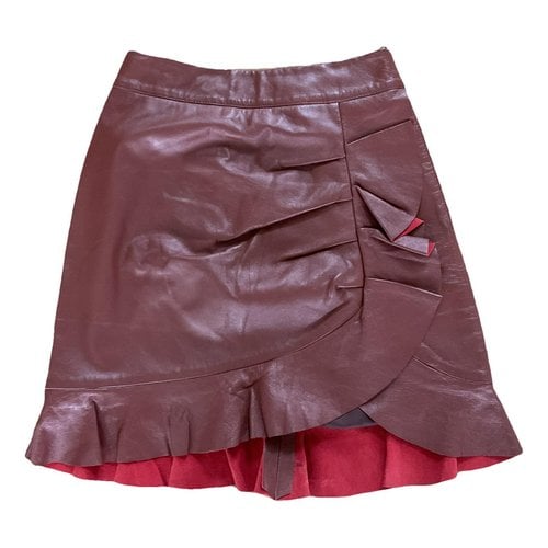 Pre-owned Karina Grimaldi Leather Mini Skirt In Burgundy