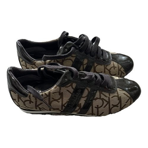 Pre-owned Calvin Klein Patent Leather Trainers In Khaki