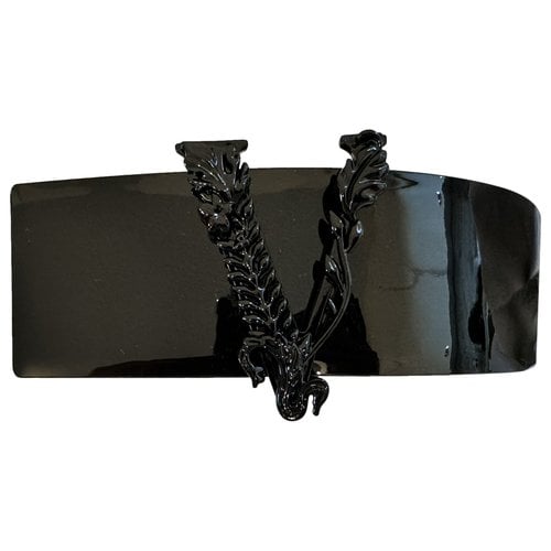 Pre-owned Versace Virtus Leather Belt In Black