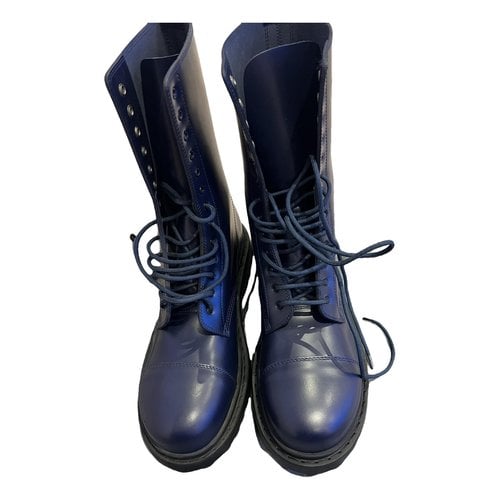 Pre-owned Balenciaga Strike Leather Boots In Blue