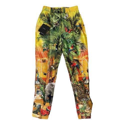Pre-owned Dolce & Gabbana Silk Straight Pants In Yellow