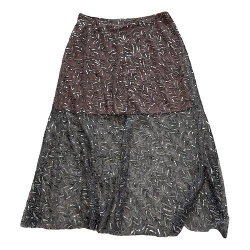 Pre-owned Self-portrait Glitter Mid-length Skirt In Silver