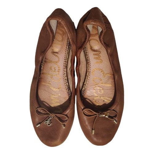 Pre-owned Sam Edelman Vegan Leather Flats In Brown