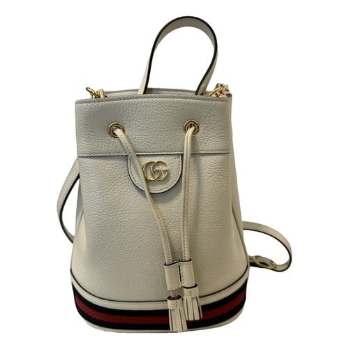 Pre-owned Gucci Ophidia Bucket Leather Crossbody Bag In White
