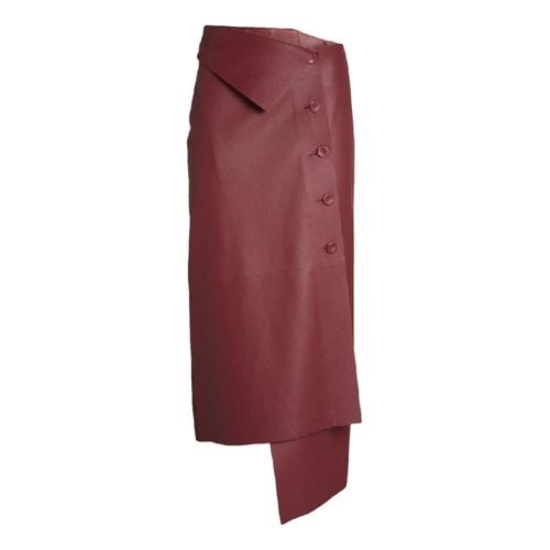Pre-owned The Row Leather Mid-length Skirt In Burgundy