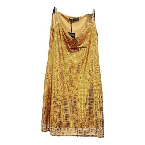 Pre-owned Versace Mini Dress In Gold