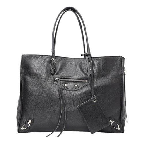 Pre-owned Balenciaga Papier Leather Tote In Black