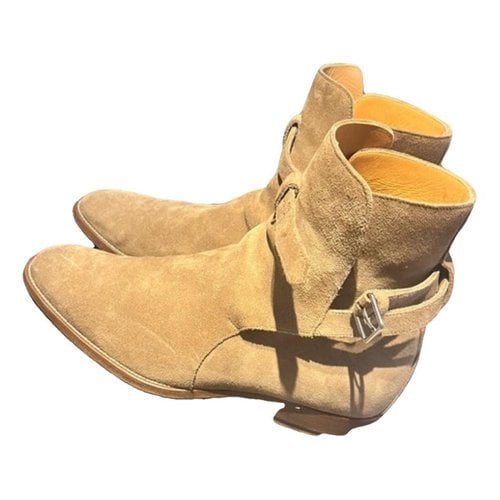 Pre-owned Saint Laurent Wyatt Jodphur Boots In Beige