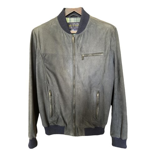 Pre-owned Etro Leather Jacket In Navy
