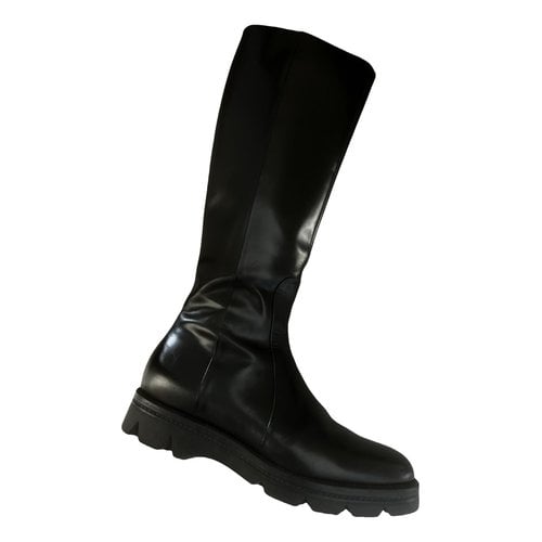 Pre-owned Santoni Leather Riding Boots In Black