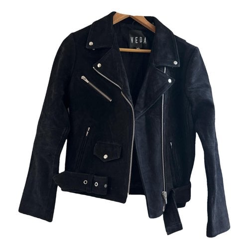 Pre-owned Veda Leather Biker Jacket In Black