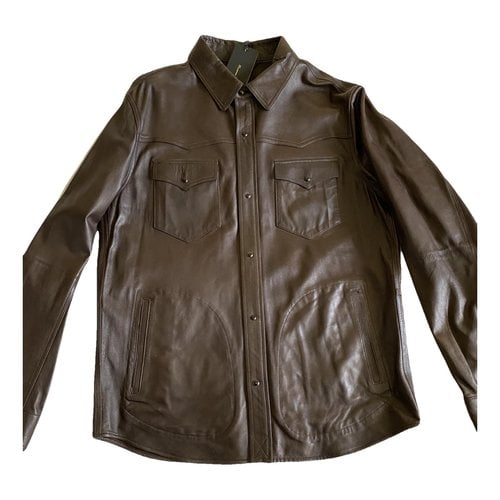 Pre-owned Massimo Dutti Leather Jacket In Brown