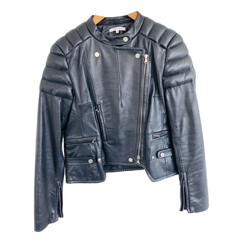 Pre-owned Carven Leather Biker Jacket In Blue