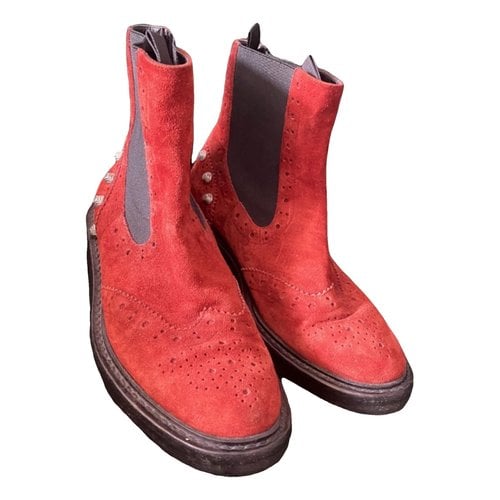 Pre-owned Balenciaga Leather Biker Boots In Red