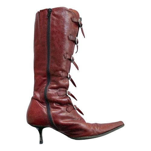 Pre-owned Italia Independent Leather Riding Boots In Red