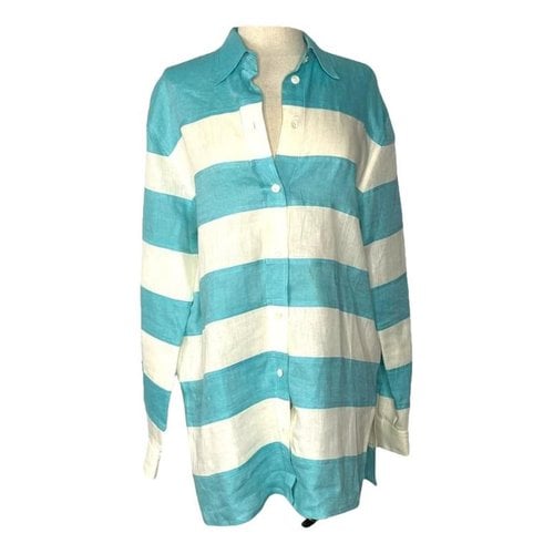Pre-owned Escada Linen Blouse In Turquoise