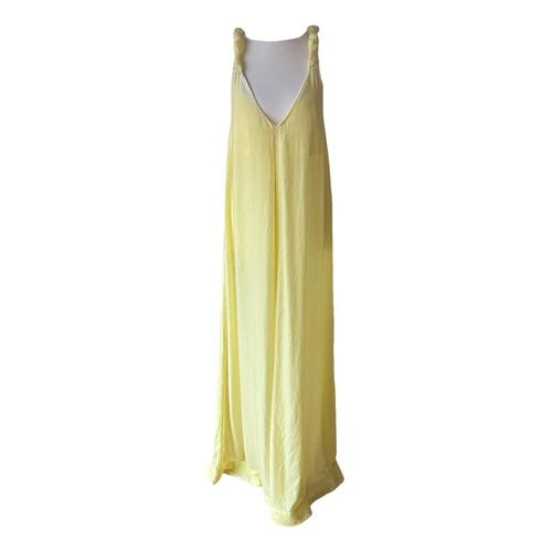 Pre-owned Ganni Velvet Maxi Dress In Yellow