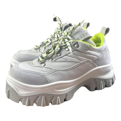 Pre-owned Msgm Leather Trainers In Grey