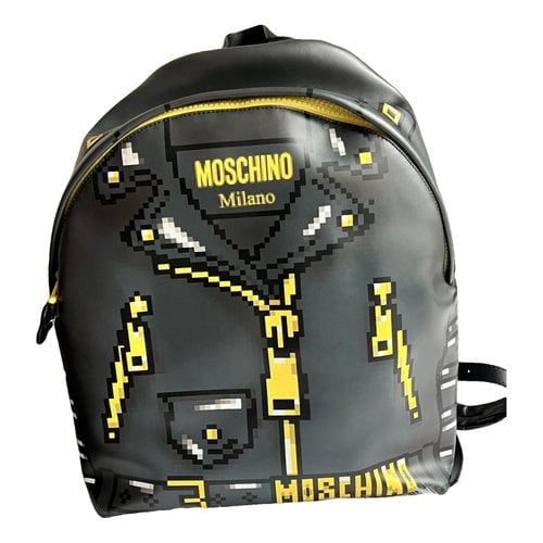 Pre-owned Moschino Leather Backpack In Grey