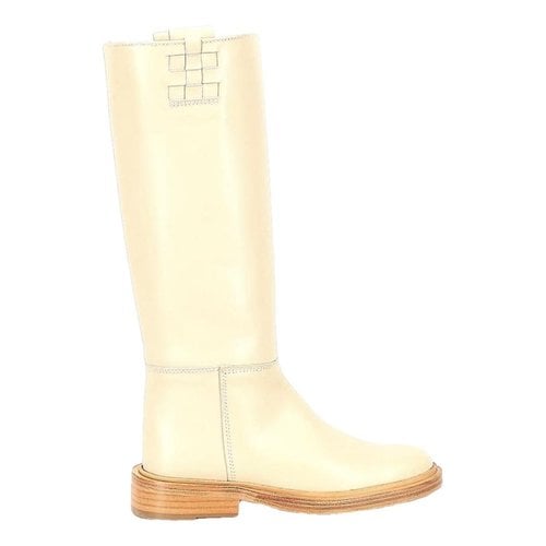Pre-owned Hereu Leather Riding Boots In White