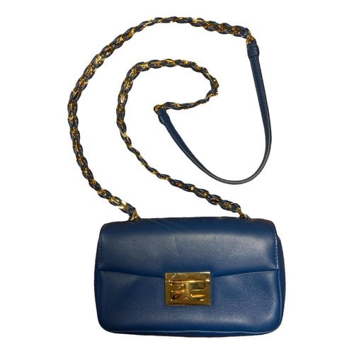 Pre-owned Fendi Baguette Chain Leather Crossbody Bag In Blue