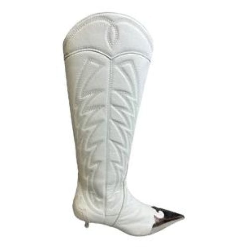 Pre-owned Agl Attilio Giusti Leombruni Leather Cowboy Boots In White