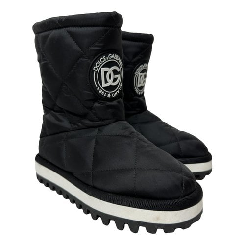 Pre-owned Dolce & Gabbana Cloth Snow Boots In Black