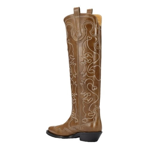 Pre-owned Ganni Leather Cowboy Boots In Camel