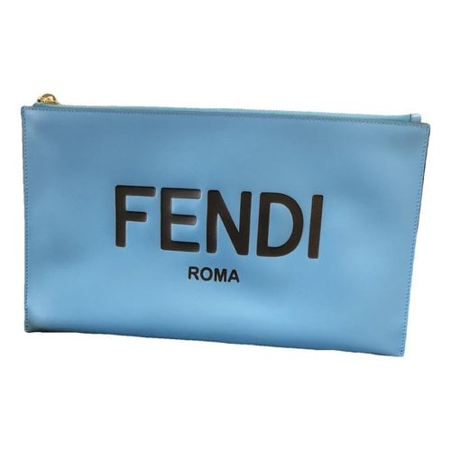 Pre-owned Fendi Ff Leather Clutch Bag In Blue