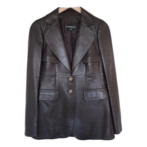 Pre-owned Chanel Leather Biker Jacket In Brown