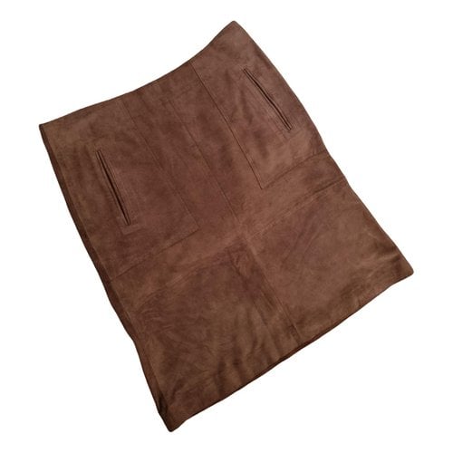 Pre-owned Gerard Darel Leather Mid-length Skirt In Camel