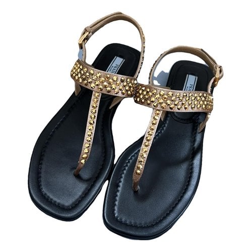 Pre-owned Prada Glitter Sandals In Gold