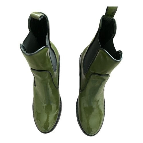 Pre-owned Fabrizio Viti Patent Leather Biker Boots In Green