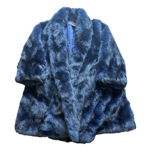 Pre-owned Escada Faux Fur Coat In Blue